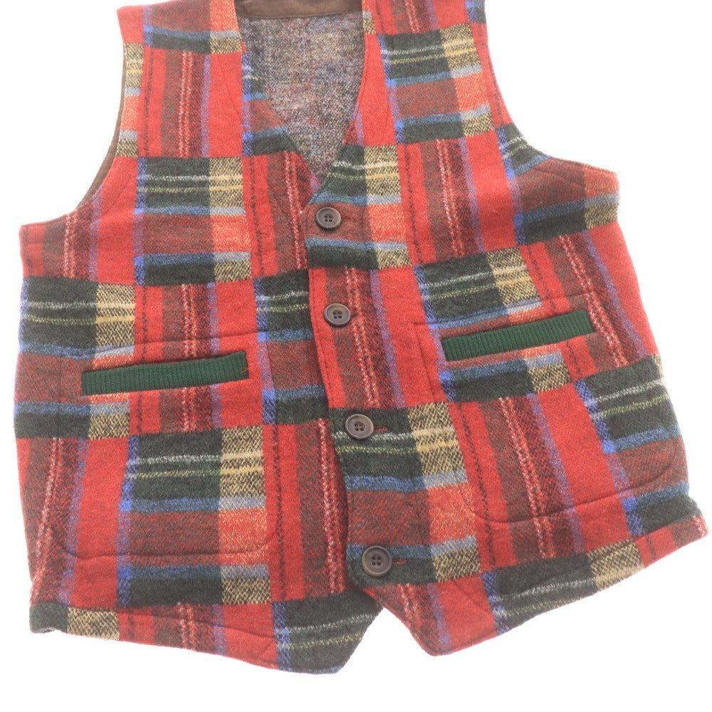 ■ BERT PULITZER バートピューリッツアー ニットベスト ノースリーブ トップス ボタン チェック柄 メンズ M マルチカラー レッド系