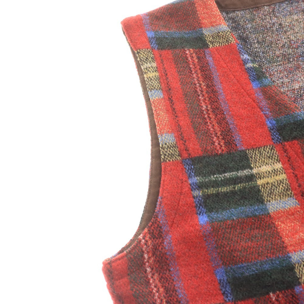 ■ BERT PULITZER バートピューリッツアー ニットベスト ノースリーブ トップス ボタン チェック柄 メンズ M マルチカラー レッド系