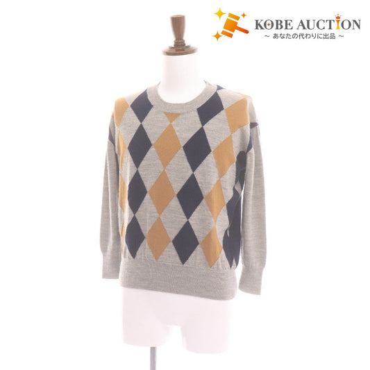 ■ Le Melange ルメランジュ ロングTシャツ ロンT 長袖 トップス ニット ひし形 総柄 メンズ 実寸 L相当 マルチカラー ライトグレー