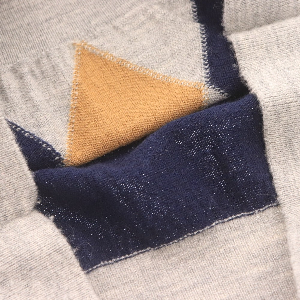 ■ Le Melange ルメランジュ ロングTシャツ ロンT 長袖 トップス ニット ひし形 総柄 メンズ 実寸 L相当 マルチカラー ライトグレー