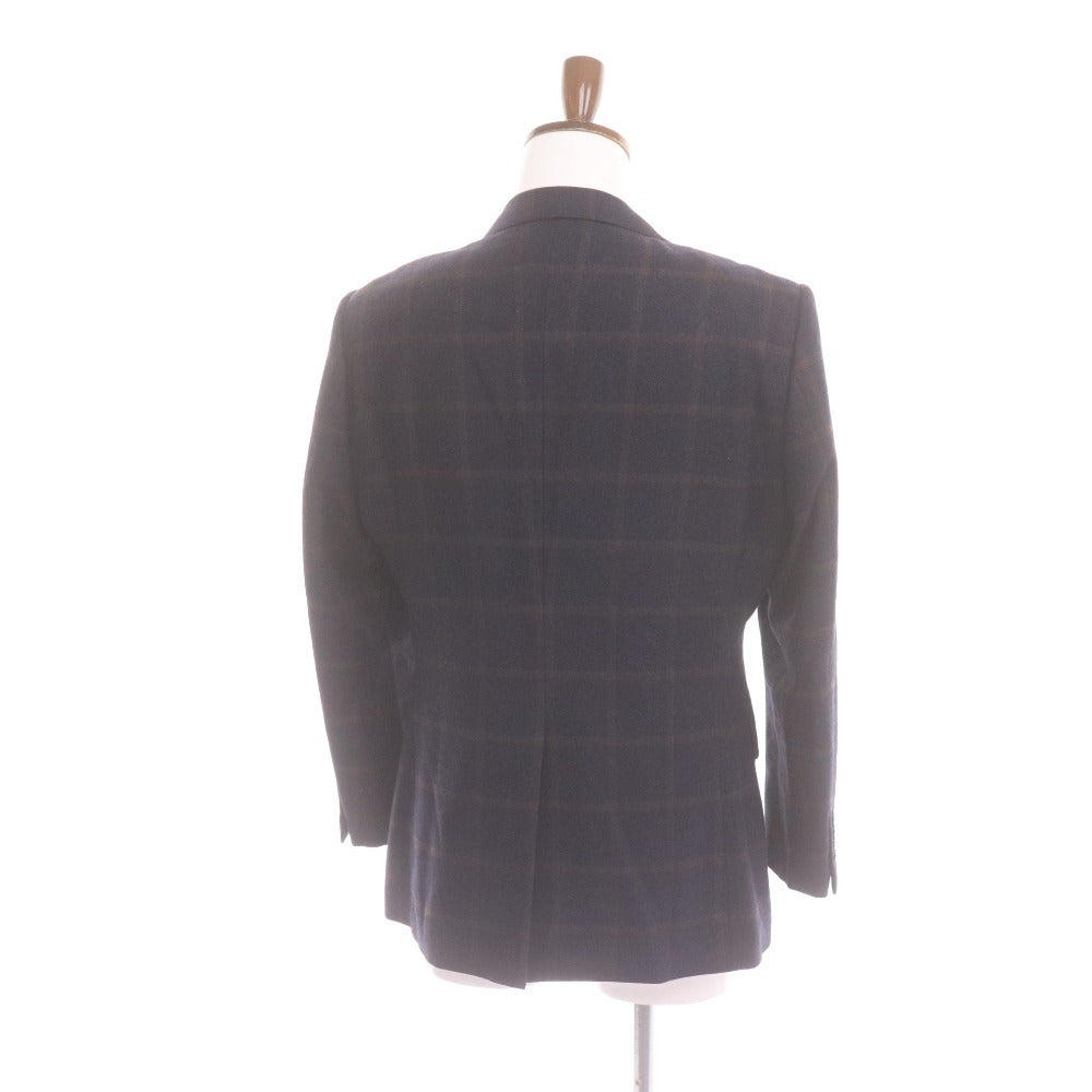 Loro Piana Men's Navy Checked Cashmere Jacket with Long Sleeves, Collar, Made in Italy, Size M, Size 96AB5