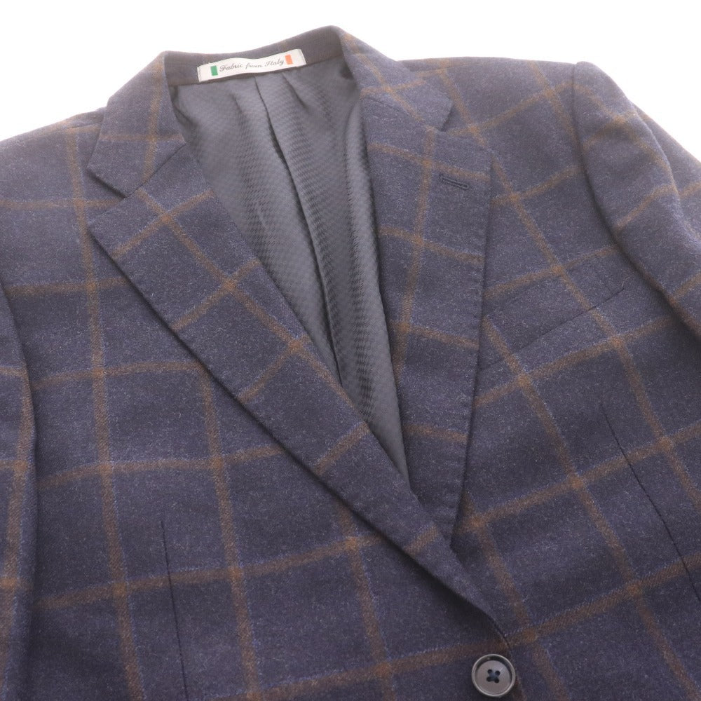 Loro Piana Men's Navy Checked Cashmere Jacket with Long Sleeves, Collar, Made in Italy, Size M, Size 96AB5