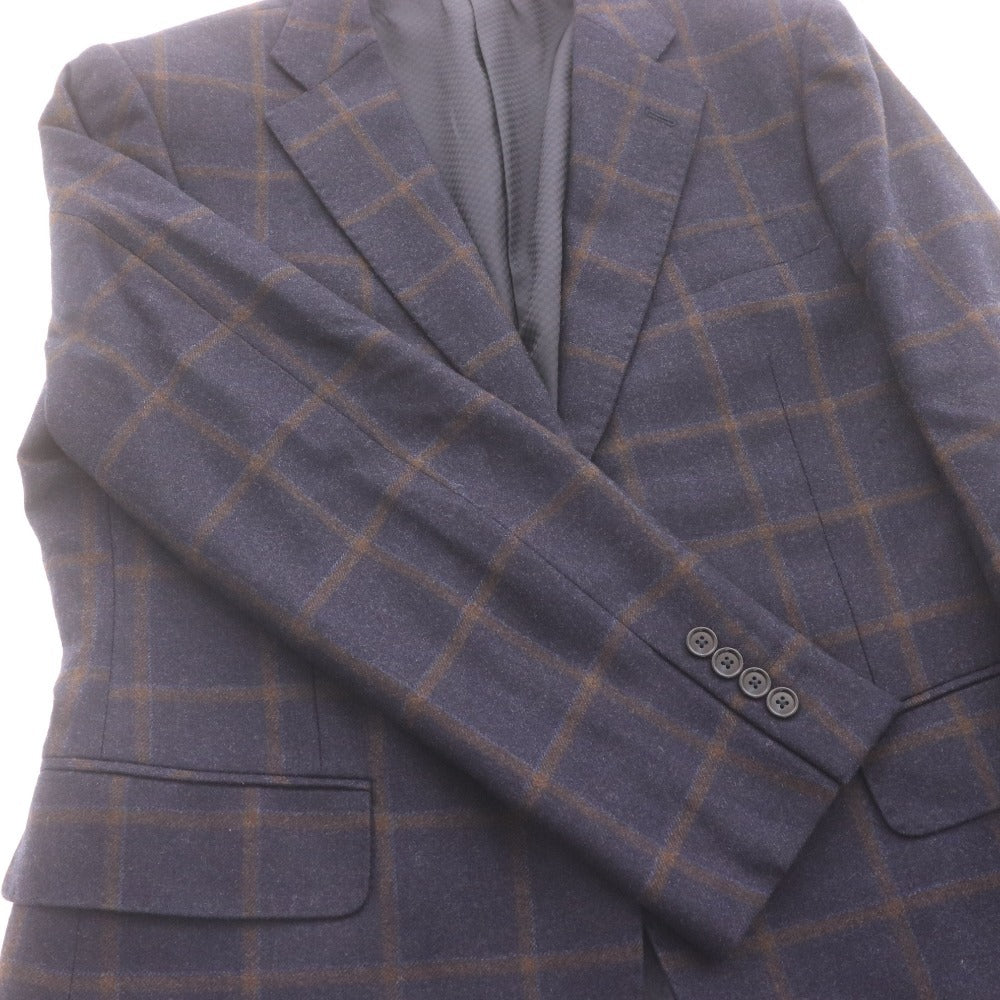 Loro Piana Men's Navy Checked Cashmere Jacket with Long Sleeves, Collar, Made in Italy, Size M, Size 96AB5