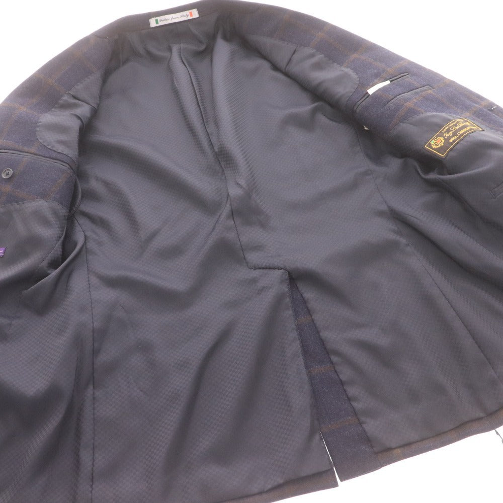 Loro Piana Men's Navy Checked Cashmere Jacket with Long Sleeves, Collar, Made in Italy, Size M, Size 96AB5