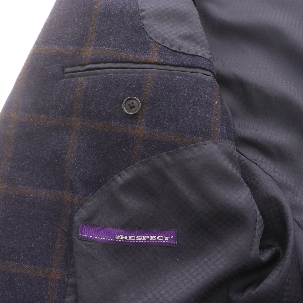 Loro Piana Men's Navy Checked Cashmere Jacket with Long Sleeves, Collar, Made in Italy, Size M, Size 96AB5