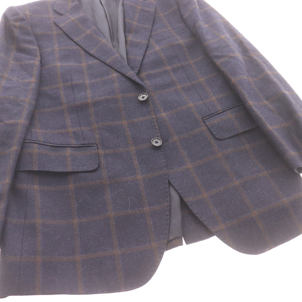 Loro Piana Men's Navy Checked Cashmere Jacket with Long Sleeves, Collar, Made in Italy, Size M, Size 96AB5