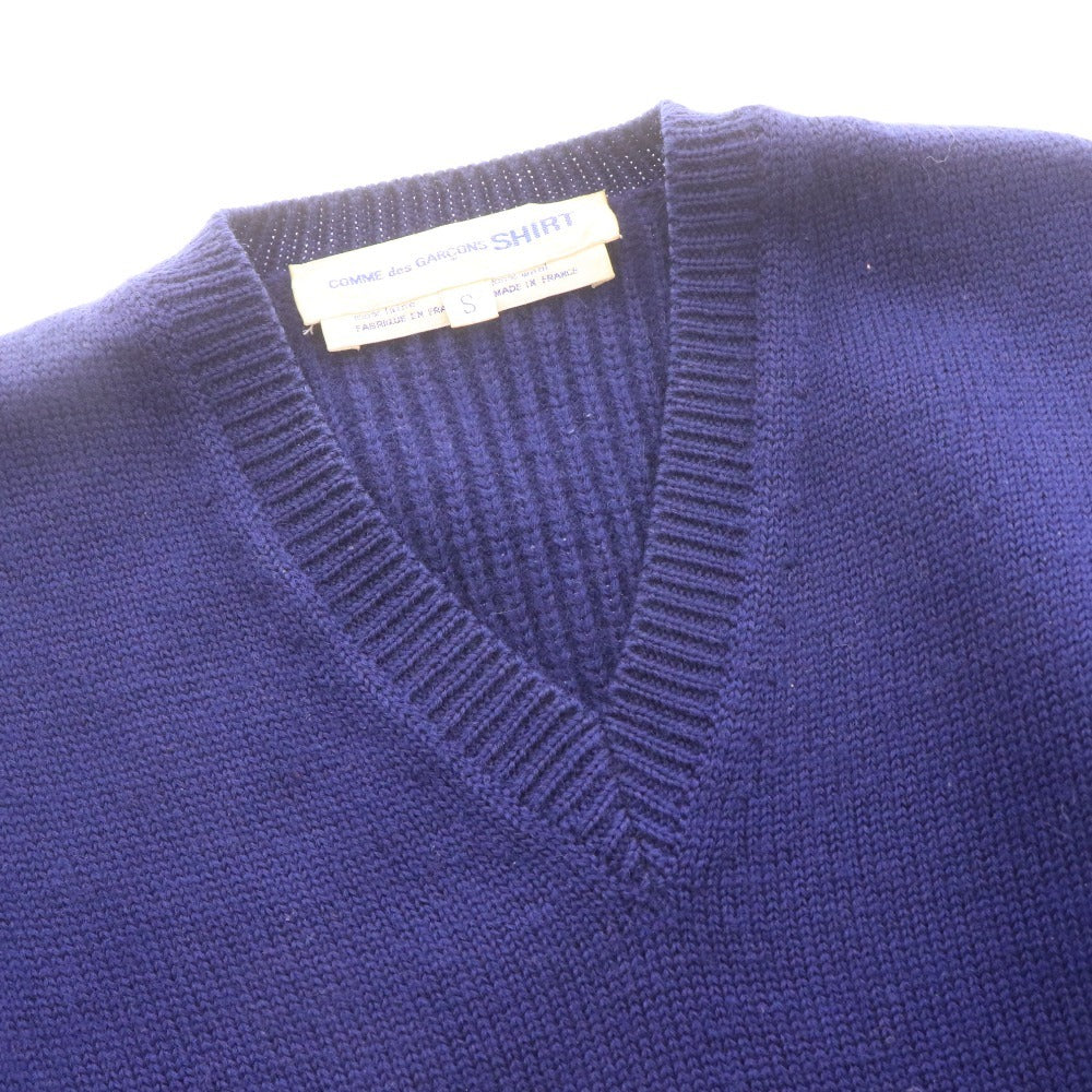 ■ COMME des GARÇONS SHIRT D-TK9210 Long Sleeve V-Neck Sweater, Made in France, Men's, Size Small, Navy