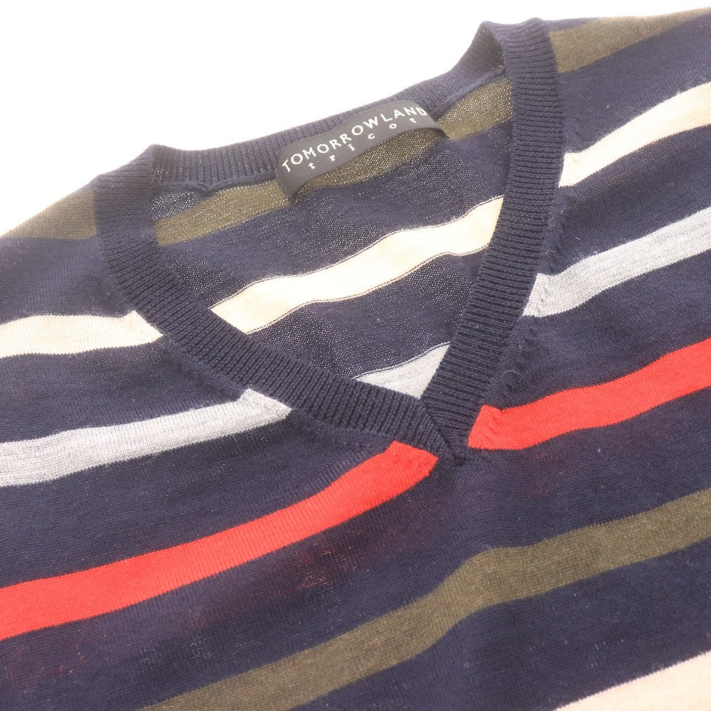 ■ TOMORROWLAND tricot トゥモローランド セーター 長袖 トップス ニット Vネック ボーダー柄 メンズ M マルチカラー ネイビー 等
