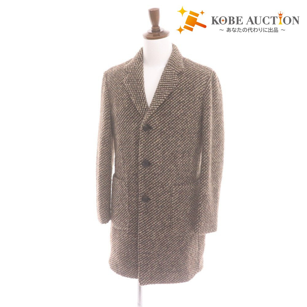 Martinique x Ardites Chesterfield Coat, Long Sleeve, Outerwear, Collar, Front Buttons, All-Over Print, Men's/Women's, Size 1 (Small), Brown