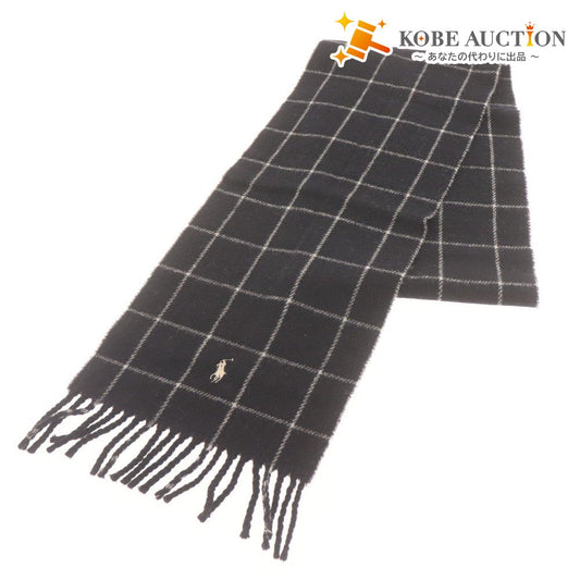 ■ Polo Ralph Lauren ポロラルフローレン マフラー チェック柄 イタリア製 ラムウール ナイロン メンズ レディース グレー ブラック 黒