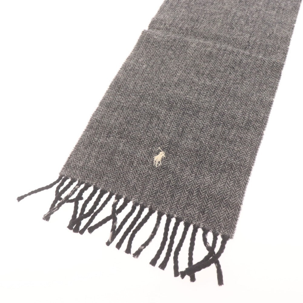 ■ Polo Ralph Lauren ポロラルフローレン マフラー チェック柄 イタリア製 ラムウール ナイロン メンズ レディース グレー ブラック 黒