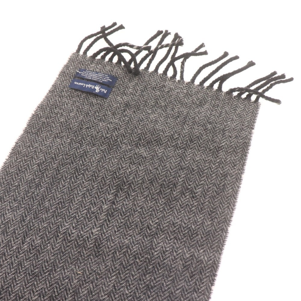 ■ Polo Ralph Lauren ポロラルフローレン マフラー チェック柄 イタリア製 ラムウール ナイロン メンズ レディース グレー ブラック 黒