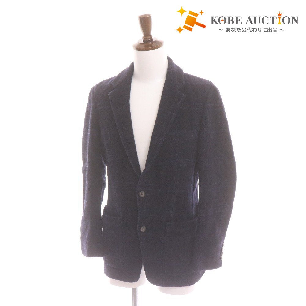 ■ TOMORROWLAND トゥモローランド テーラードジャケット 襟 フロントボタン 胸ポケット チェック柄 メンズ 44 (S相当) ネイビー