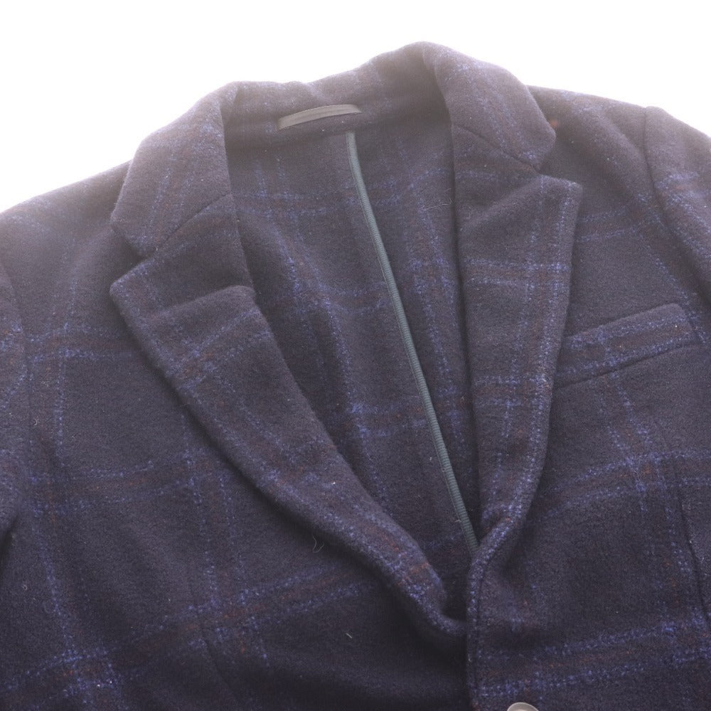 ■ TOMORROWLAND トゥモローランド テーラードジャケット 襟 フロントボタン 胸ポケット チェック柄 メンズ 44 (S相当) ネイビー