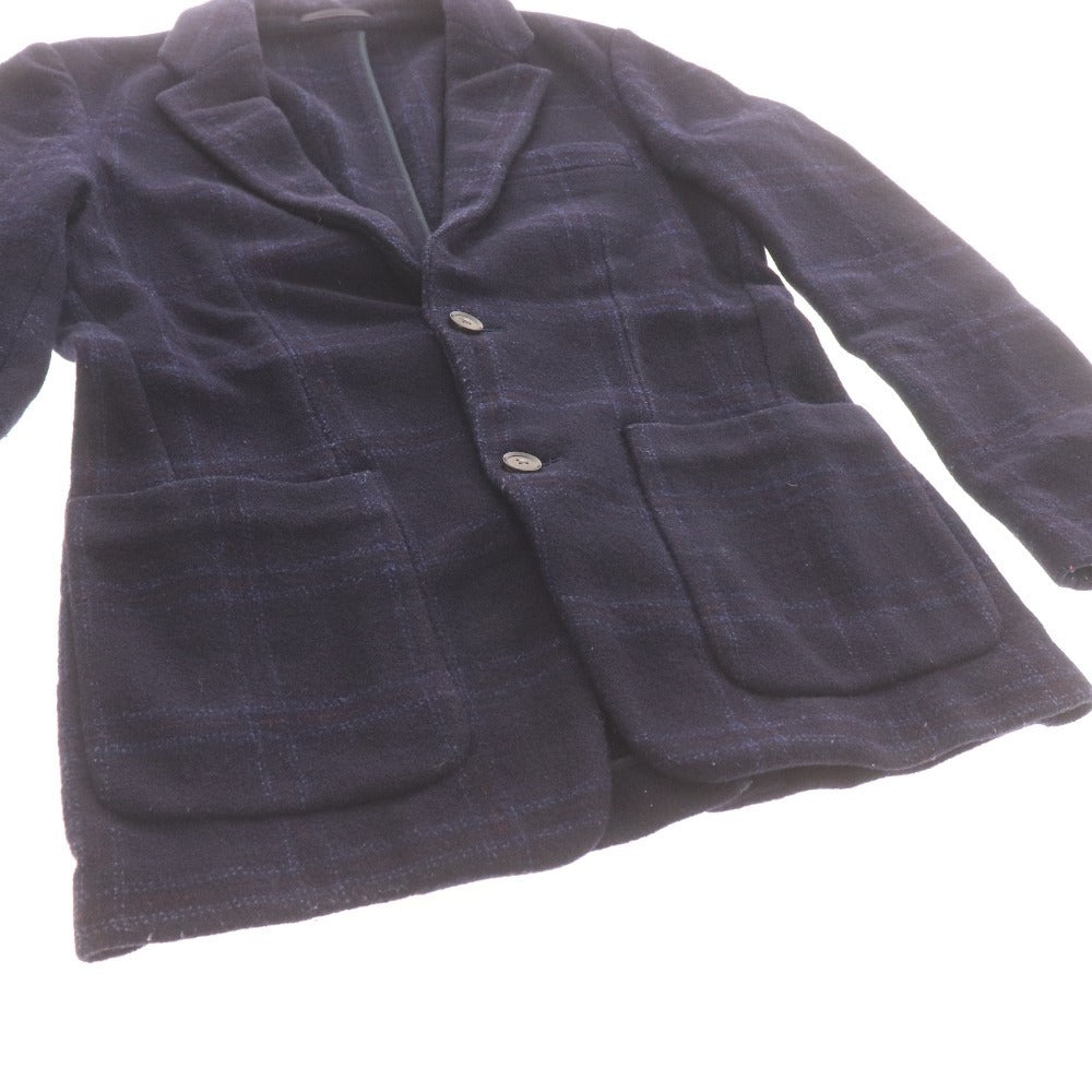 ■ TOMORROWLAND トゥモローランド テーラードジャケット 襟 フロントボタン 胸ポケット チェック柄 メンズ 44 (S相当) ネイビー