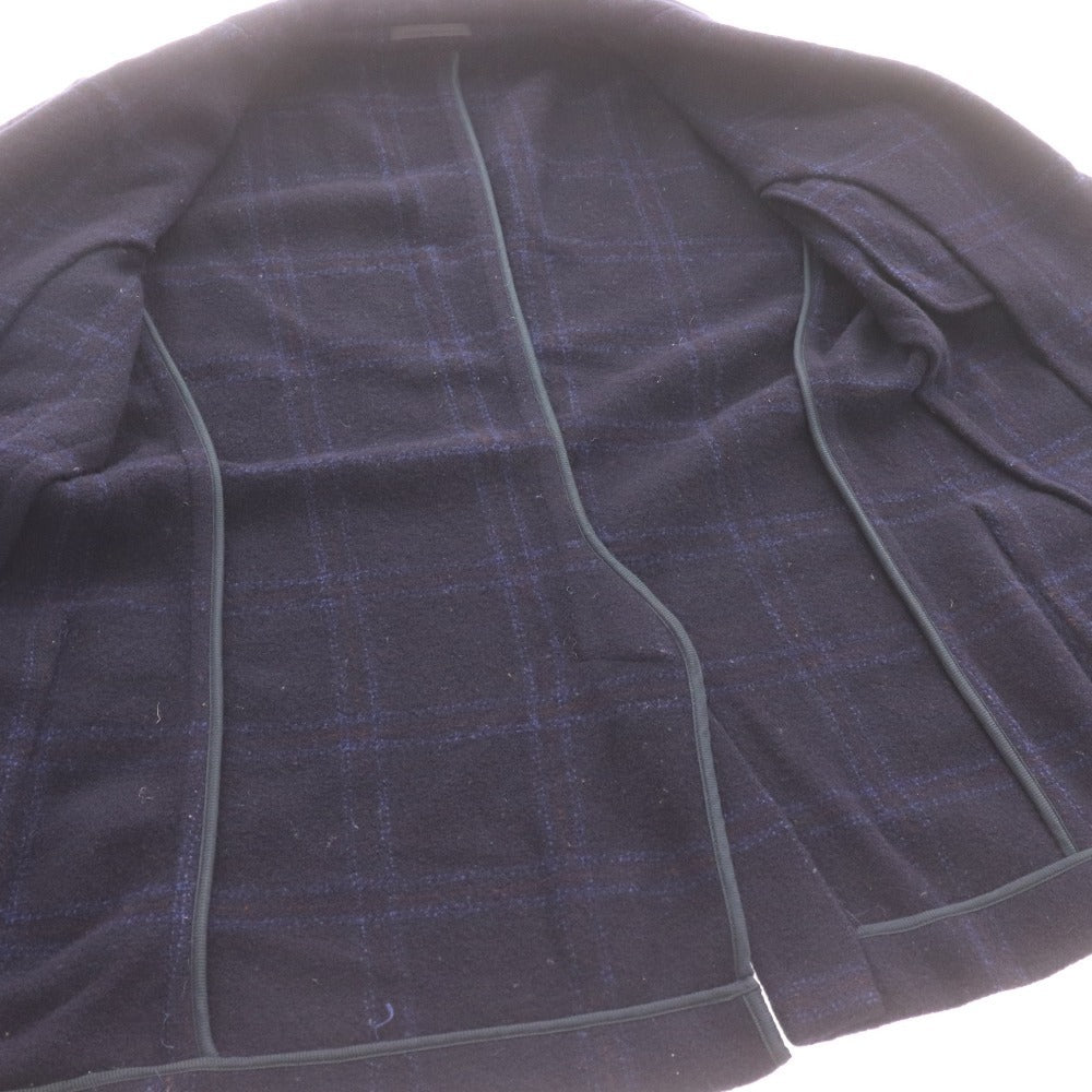 ■ TOMORROWLAND トゥモローランド テーラードジャケット 襟 フロントボタン 胸ポケット チェック柄 メンズ 44 (S相当) ネイビー