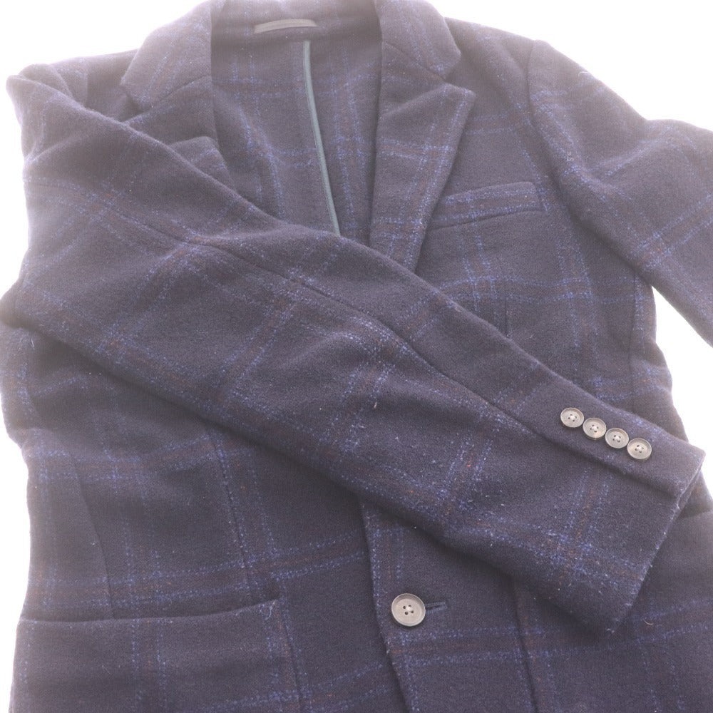 ■ TOMORROWLAND トゥモローランド テーラードジャケット 襟 フロントボタン 胸ポケット チェック柄 メンズ 44 (S相当) ネイビー