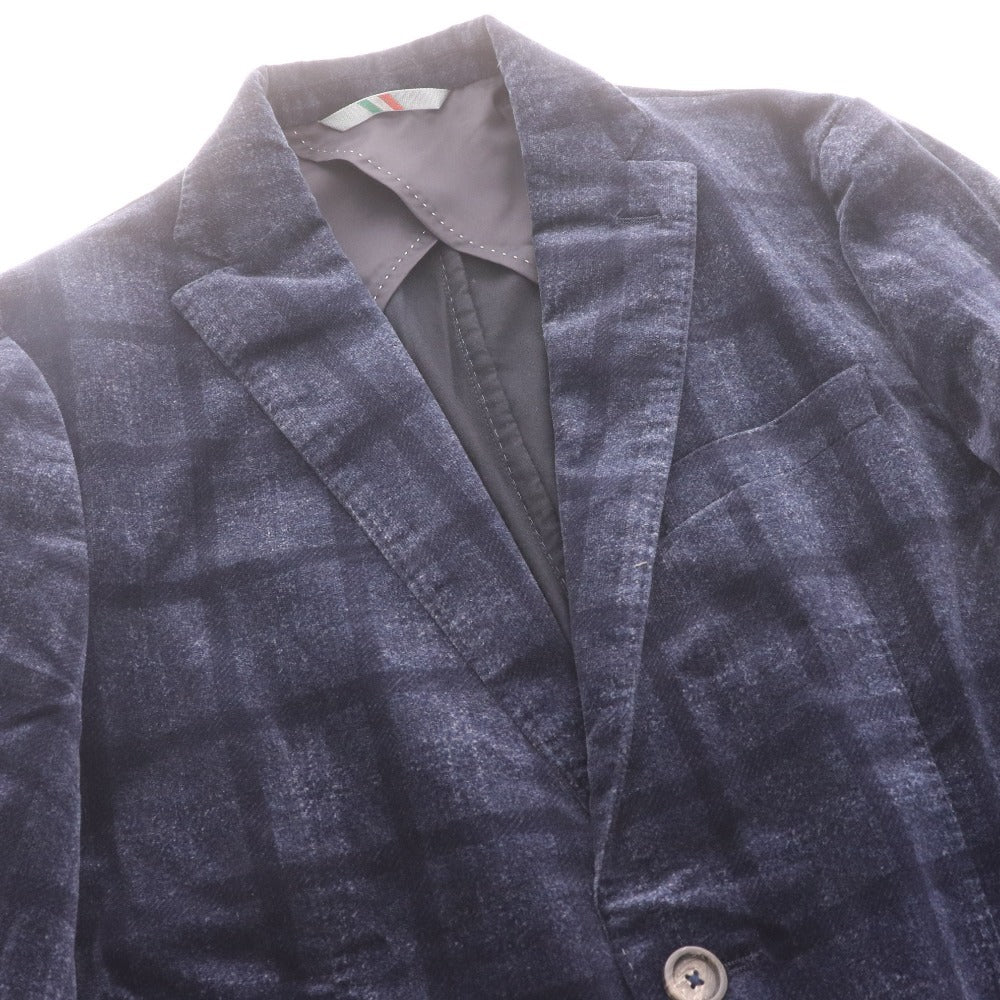 ■ INTERMEZZO インターメッツォ テーラードジャケット PONTOGLIO 1883 長袖 アウター 襟 胸ポケット チェック柄 メンズ M ネイビー系