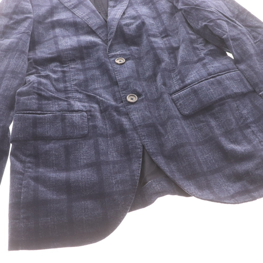 ■ INTERMEZZO インターメッツォ テーラードジャケット PONTOGLIO 1883 長袖 アウター 襟 胸ポケット チェック柄 メンズ M ネイビー系