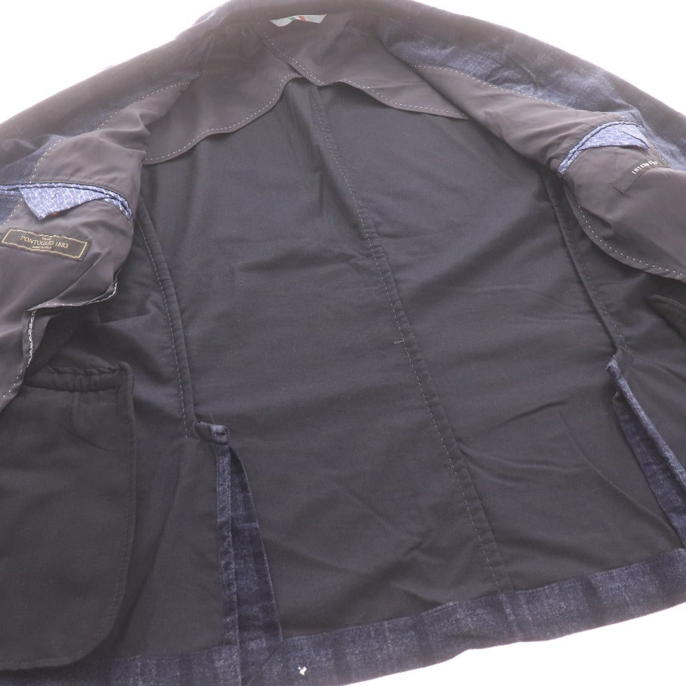 ■ INTERMEZZO インターメッツォ テーラードジャケット PONTOGLIO 1883 長袖 アウター 襟 胸ポケット チェック柄 メンズ M ネイビー系