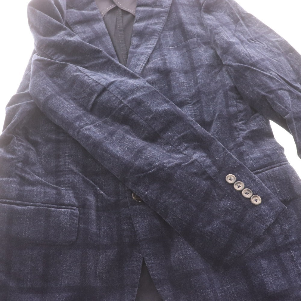 ■ INTERMEZZO インターメッツォ テーラードジャケット PONTOGLIO 1883 長袖 アウター 襟 胸ポケット チェック柄 メンズ M ネイビー系