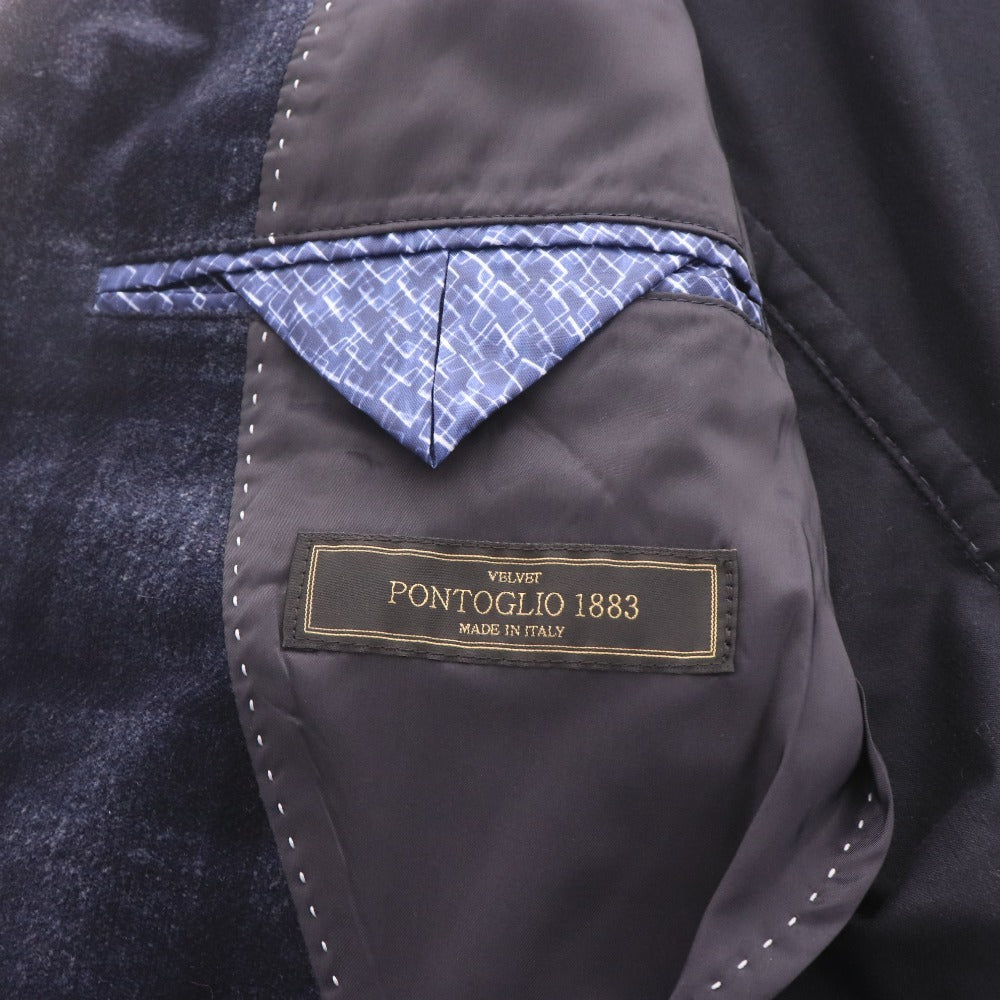 ■ INTERMEZZO インターメッツォ テーラードジャケット PONTOGLIO 1883 長袖 アウター 襟 胸ポケット チェック柄 メンズ M ネイビー系