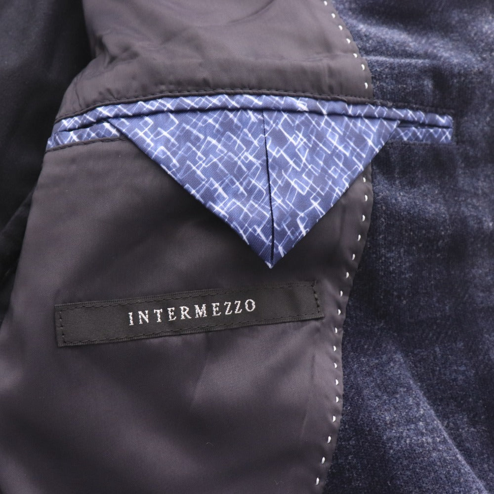 ■ INTERMEZZO インターメッツォ テーラードジャケット PONTOGLIO 1883 長袖 アウター 襟 胸ポケット チェック柄 メンズ M ネイビー系