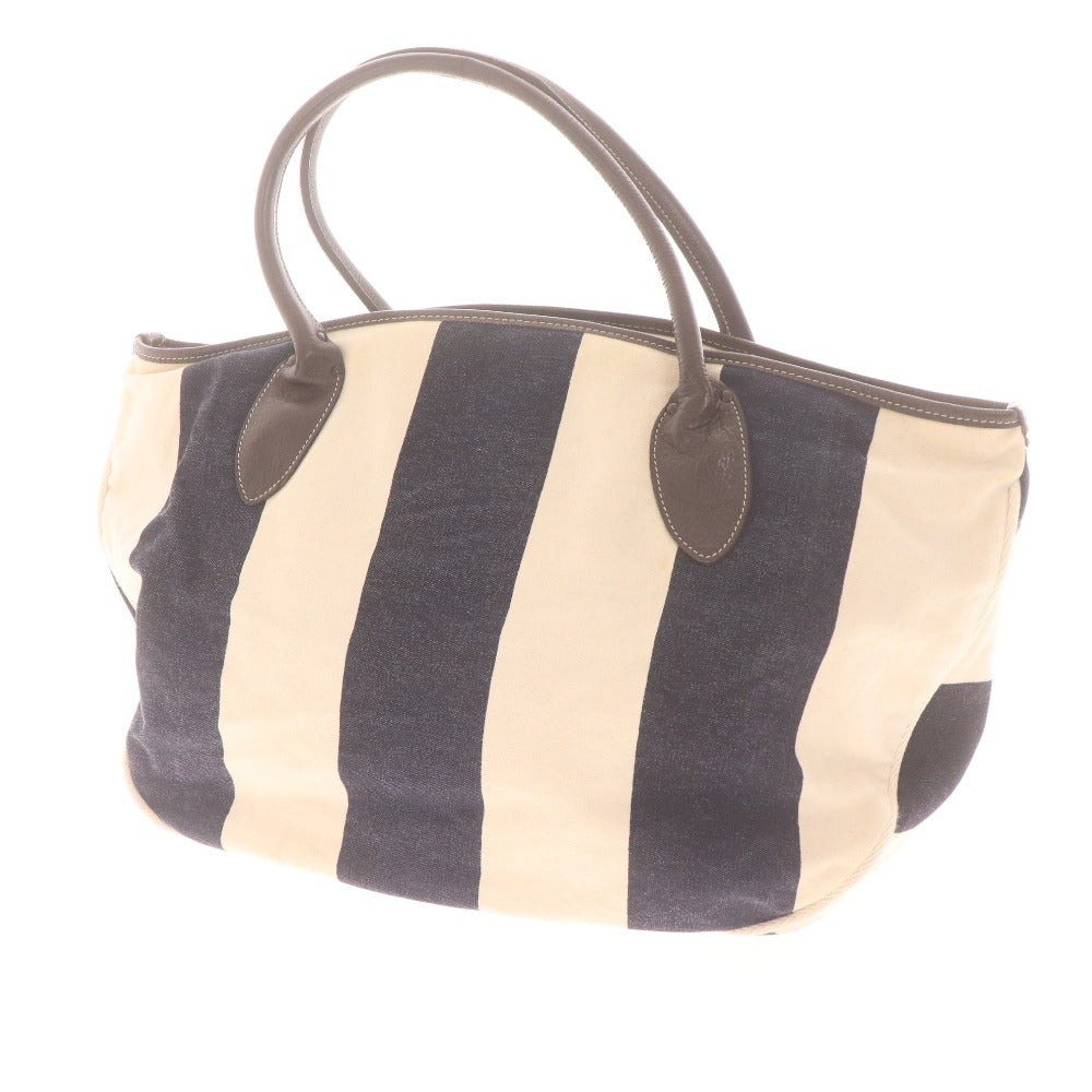 ■ BONFANTI PER VISARUNO ボンファンティ ハンド トートバッグ 鞄 ストライプ柄 イタリア製 メンズ レディース アイボリー ネイビー系