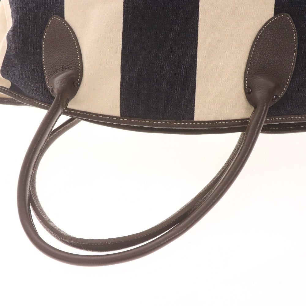 ■ BONFANTI PER VISARUNO ボンファンティ ハンド トートバッグ 鞄 ストライプ柄 イタリア製 メンズ レディース アイボリー ネイビー系