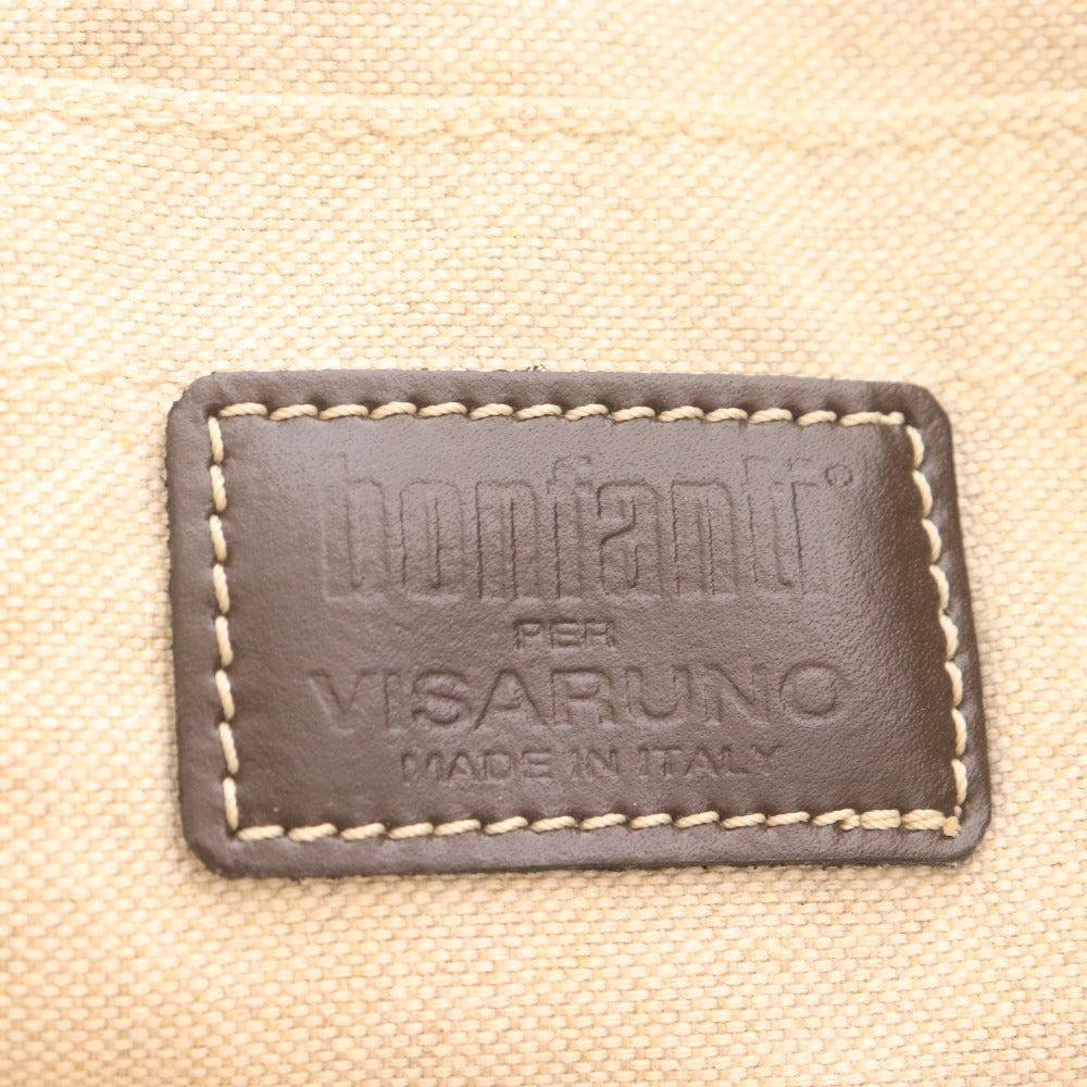 ■ BONFANTI PER VISARUNO ボンファンティ ハンド トートバッグ 鞄 ストライプ柄 イタリア製 メンズ レディース アイボリー ネイビー系