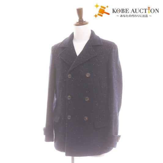 ■ eleventy イレブンティ チェスターコート 長袖 アウター 胸ポケット ボタン ロゴ ドット柄 イタリア製 メンズ 46 (S～M相当) ネイビー