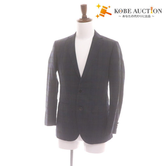 ■ EDIFICE エディフィス テーラードジャケット 長袖 アウター 襟 ボタン 胸ポケット チェック柄 日本製 メンズ 44 (S相当) ネイビー系