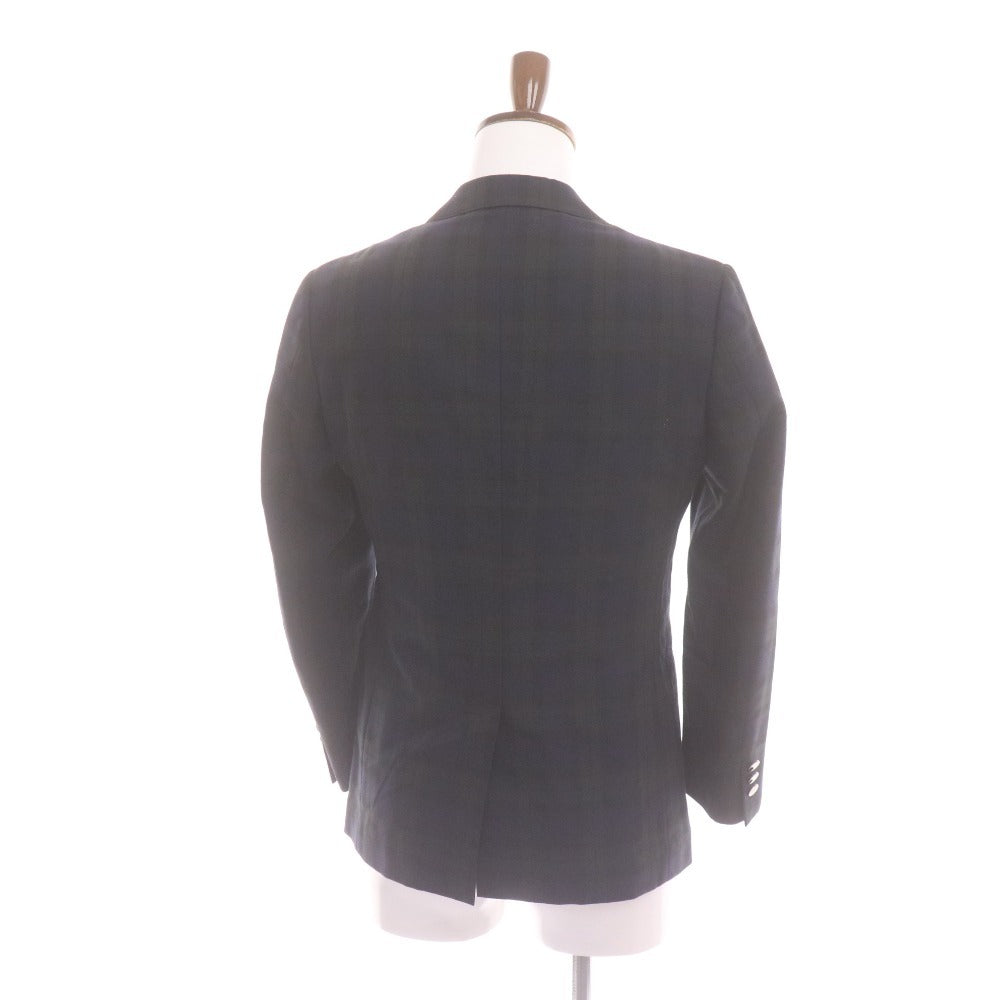 ■ EDIFICE エディフィス テーラードジャケット 長袖 アウター 襟 ボタン 胸ポケット チェック柄 日本製 メンズ 44 (S相当) ネイビー系