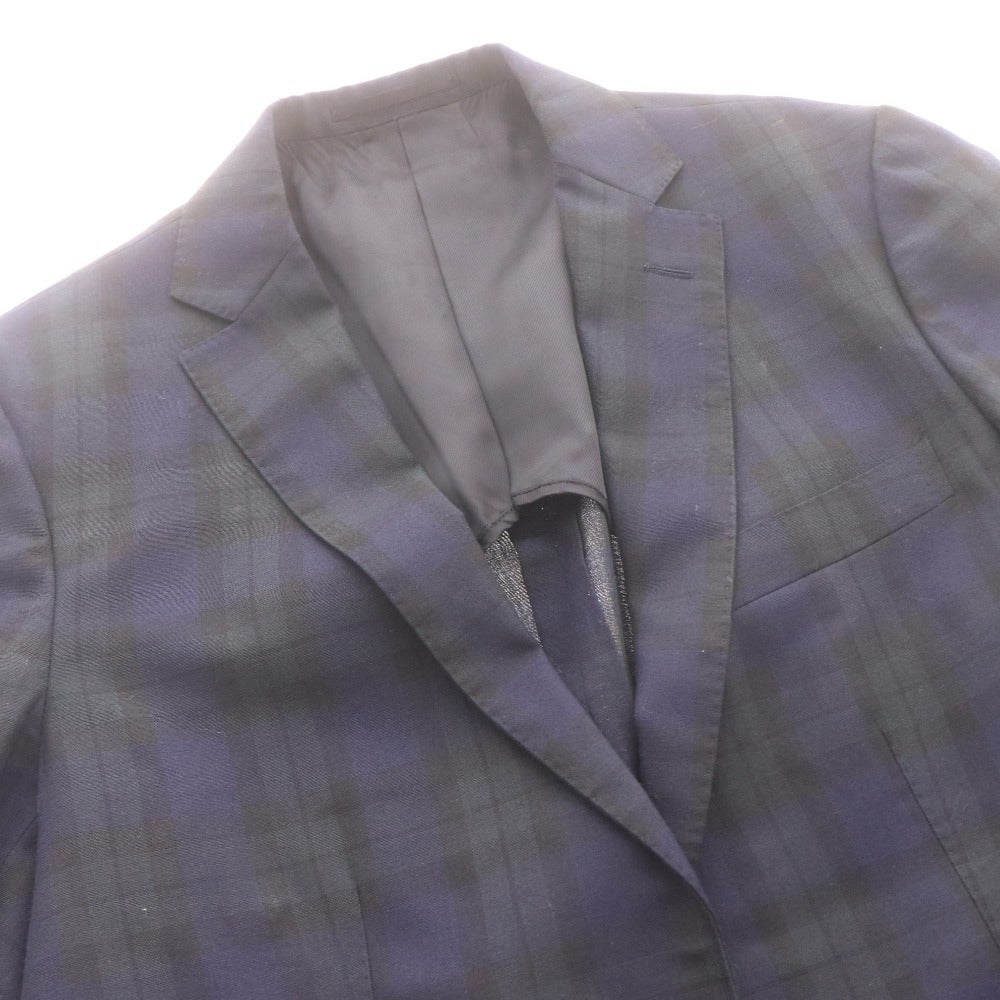 ■ EDIFICE エディフィス テーラードジャケット 長袖 アウター 襟 ボタン 胸ポケット チェック柄 日本製 メンズ 44 (S相当) ネイビー系