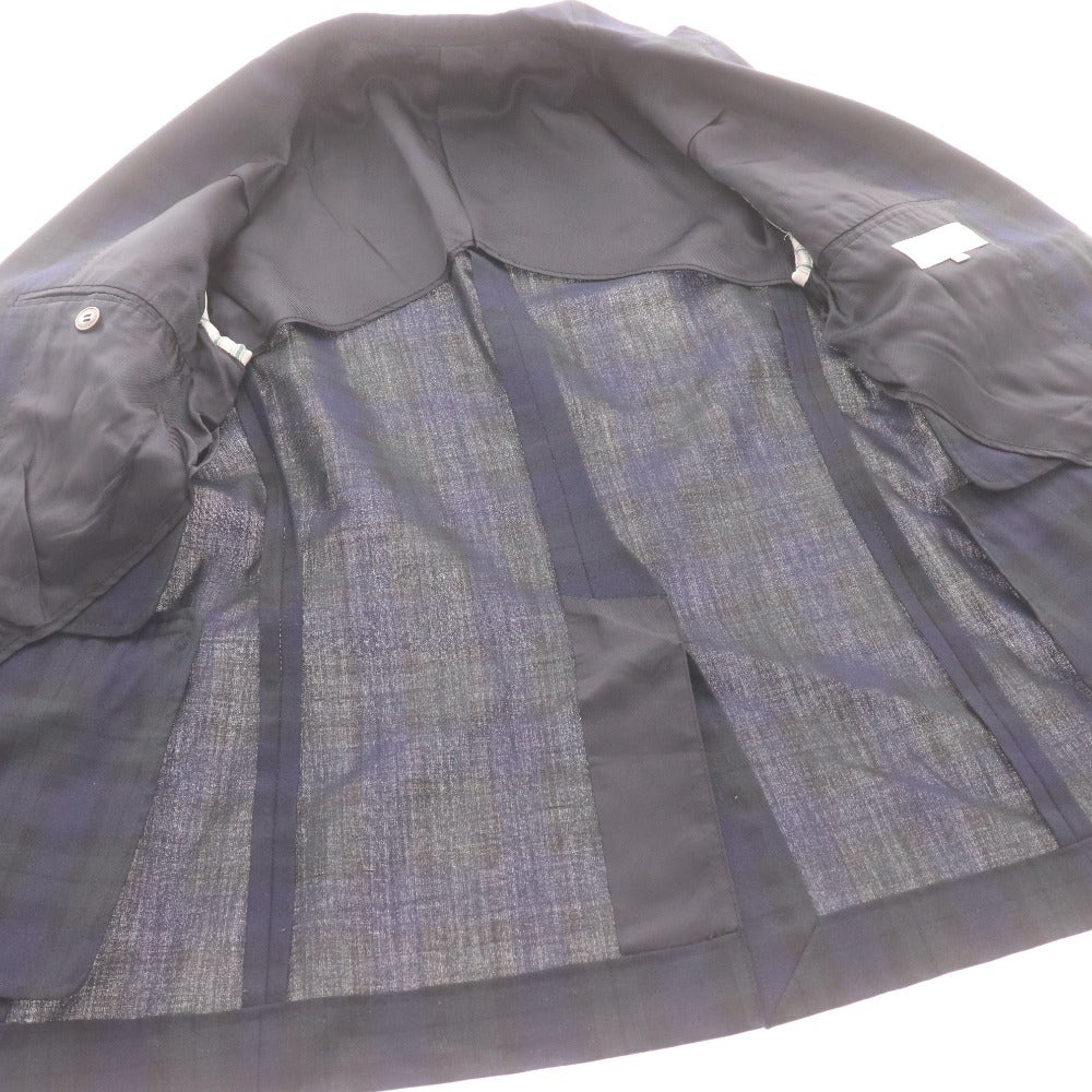 ■ EDIFICE エディフィス テーラードジャケット 長袖 アウター 襟 ボタン 胸ポケット チェック柄 日本製 メンズ 44 (S相当) ネイビー系