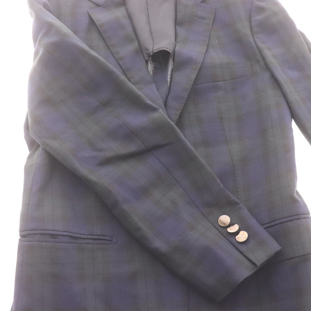 ■ EDIFICE エディフィス テーラードジャケット 長袖 アウター 襟 ボタン 胸ポケット チェック柄 日本製 メンズ 44 (S相当) ネイビー系