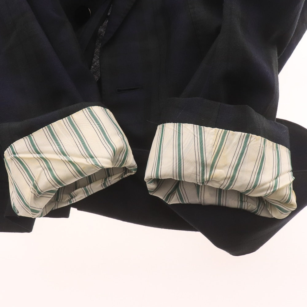 ■ EDIFICE エディフィス テーラードジャケット 長袖 アウター 襟 ボタン 胸ポケット チェック柄 日本製 メンズ 44 (S相当) ネイビー系