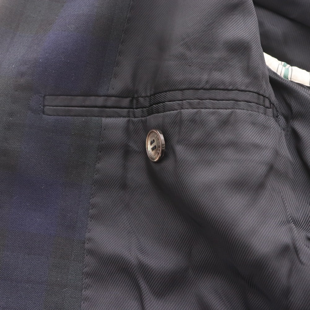 ■ EDIFICE エディフィス テーラードジャケット 長袖 アウター 襟 ボタン 胸ポケット チェック柄 日本製 メンズ 44 (S相当) ネイビー系