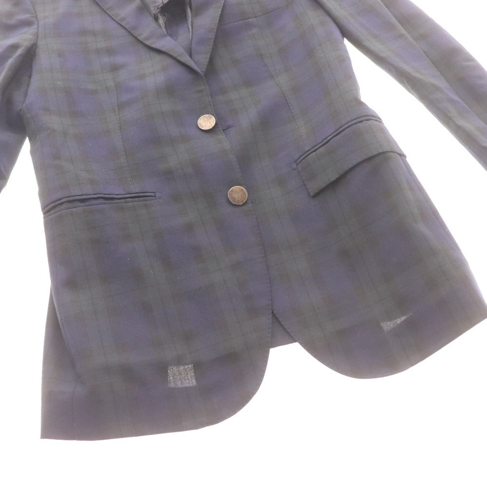 ■ EDIFICE エディフィス テーラードジャケット 長袖 アウター 襟 ボタン 胸ポケット チェック柄 日本製 メンズ 44 (S相当) ネイビー系