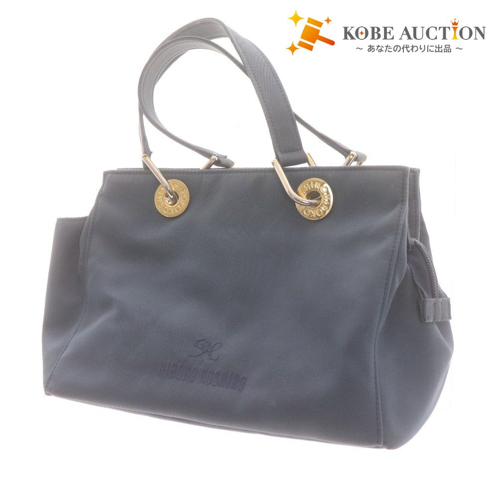 ■ HIROKO KOSHINO ヒロココシノ トート ハンドバッグ 鞄 ファスナー ロゴ レディース ネイビー 未使用の手帳付き