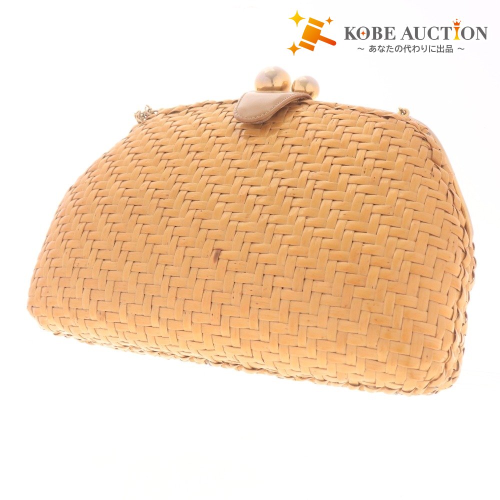 ■ Rodo ロド ショルダーバッグ 籐 かごバッグ 鞄 チェーン ボタン イタリア製 レディース ブラウン系