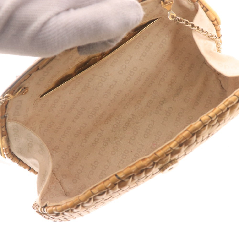 ■ Rodo ロド ショルダーバッグ 籐 かごバッグ 鞄 チェーン ボタン イタリア製 レディース ブラウン系