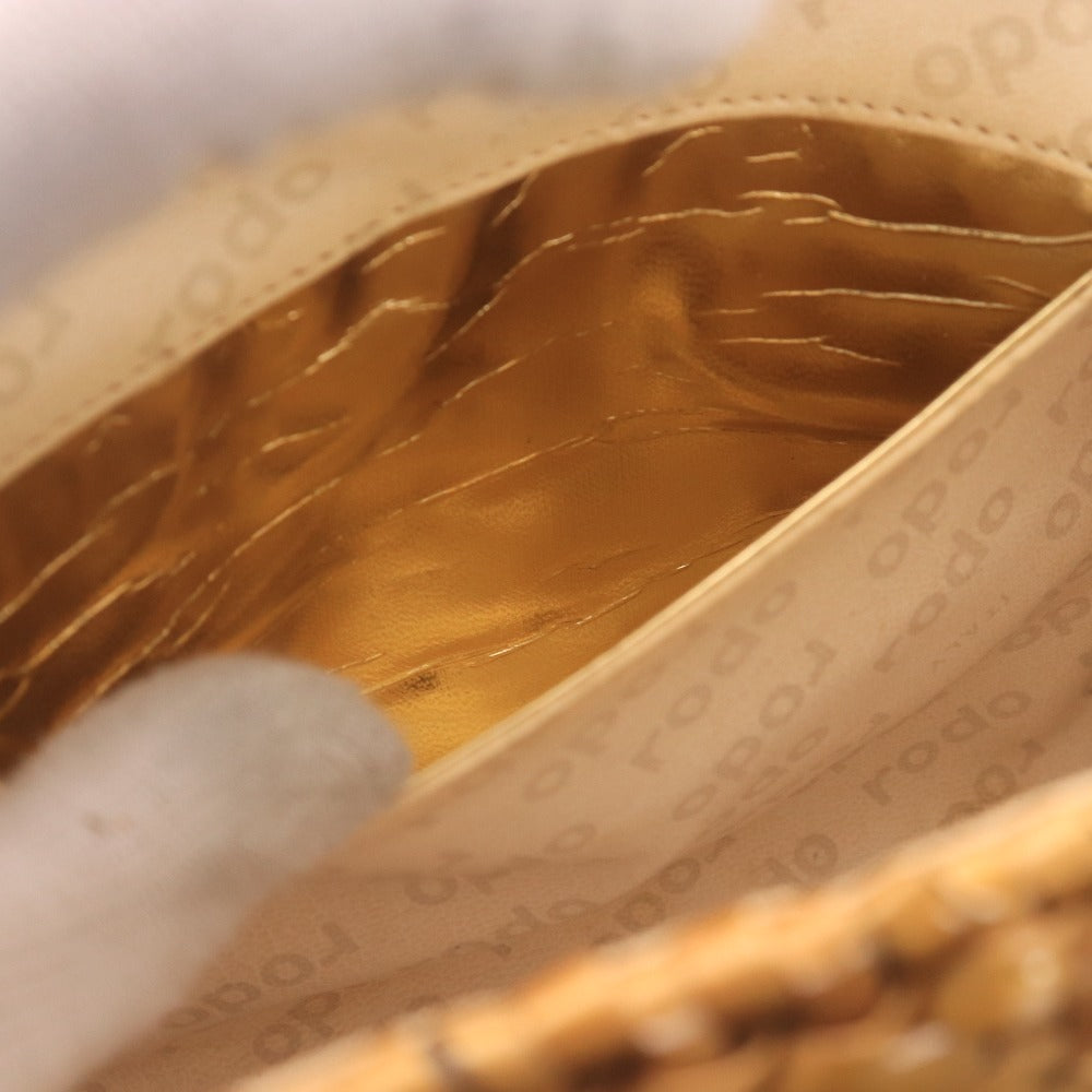 ■ Rodo ロド ショルダーバッグ 籐 かごバッグ 鞄 チェーン ボタン イタリア製 レディース ブラウン系