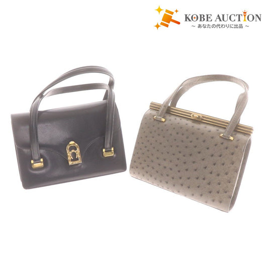 ■ バルトロメイ ロレンツィ トート ハンドバッグ 2点セット まとめ売り 鞄 オーストリッチ 総柄 レディース ネイビー系 二つ折り財布付き