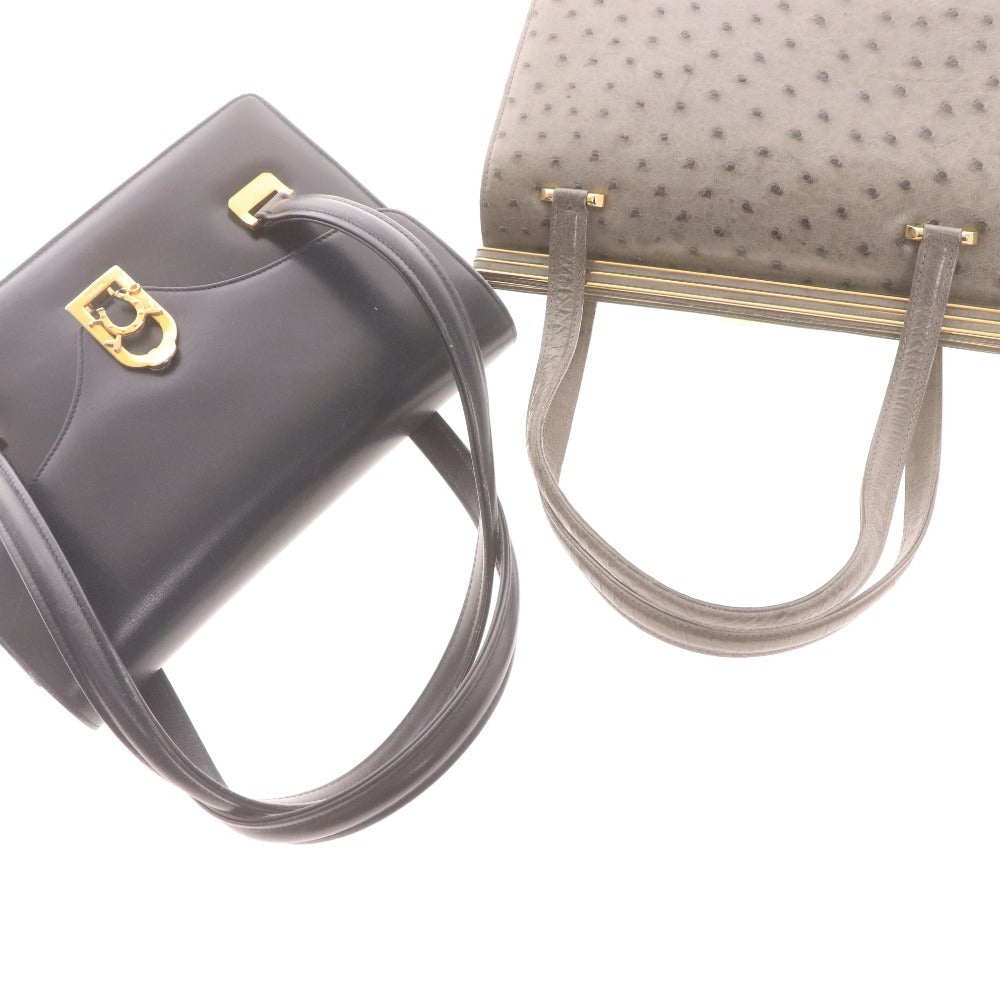 ■ バルトロメイ ロレンツィ トート ハンドバッグ 2点セット まとめ売り 鞄 オーストリッチ 総柄 レディース ネイビー系 二つ折り財布付き