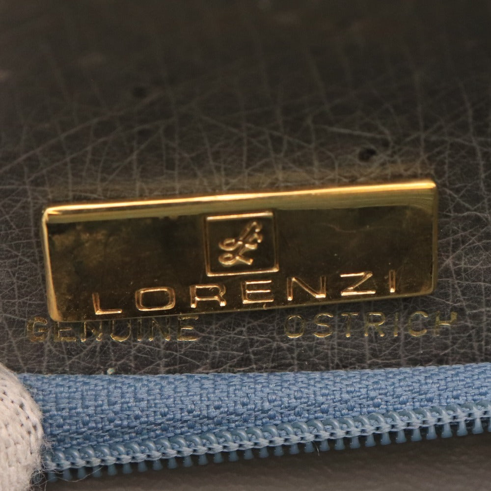 ■ バルトロメイ ロレンツィ トート ハンドバッグ 2点セット まとめ売り 鞄 オーストリッチ 総柄 レディース ネイビー系 二つ折り財布付き