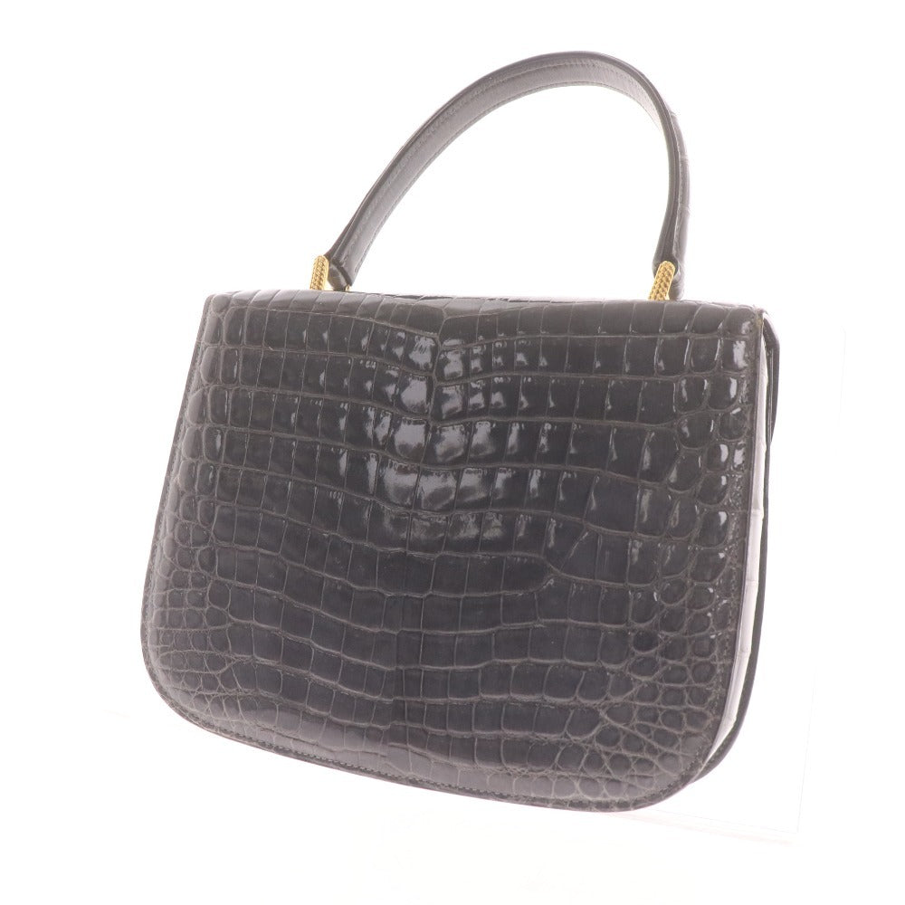 ■ トートバッグ ハンドバッグ 鞄 ワニ革 クロコダイル 金具 マーク レディース ネイビー