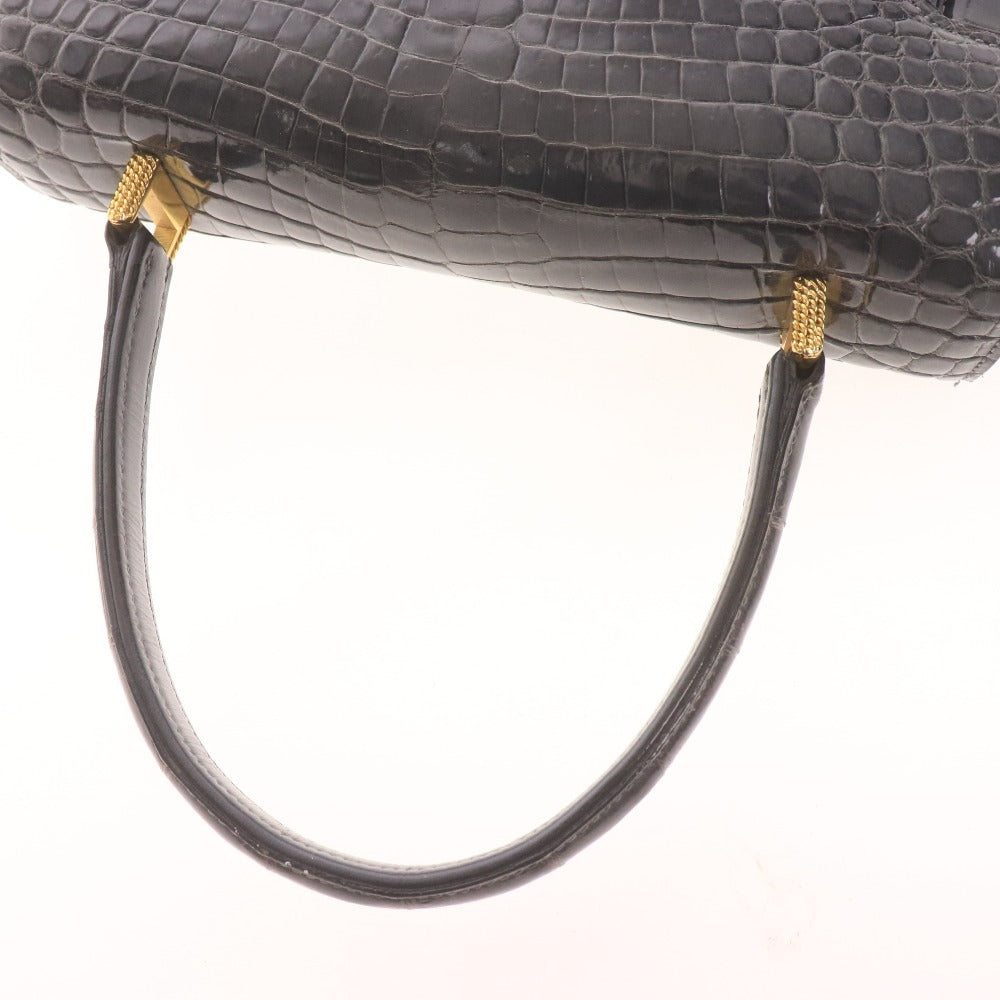 ■ トートバッグ ハンドバッグ 鞄 ワニ革 クロコダイル 金具 マーク レディース ネイビー