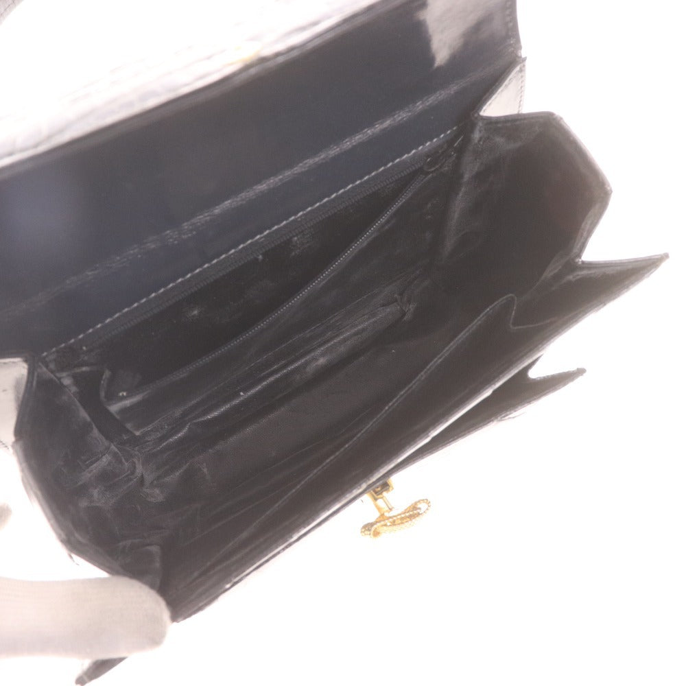 ■ トートバッグ ハンドバッグ 鞄 ワニ革 クロコダイル 金具 マーク レディース ネイビー