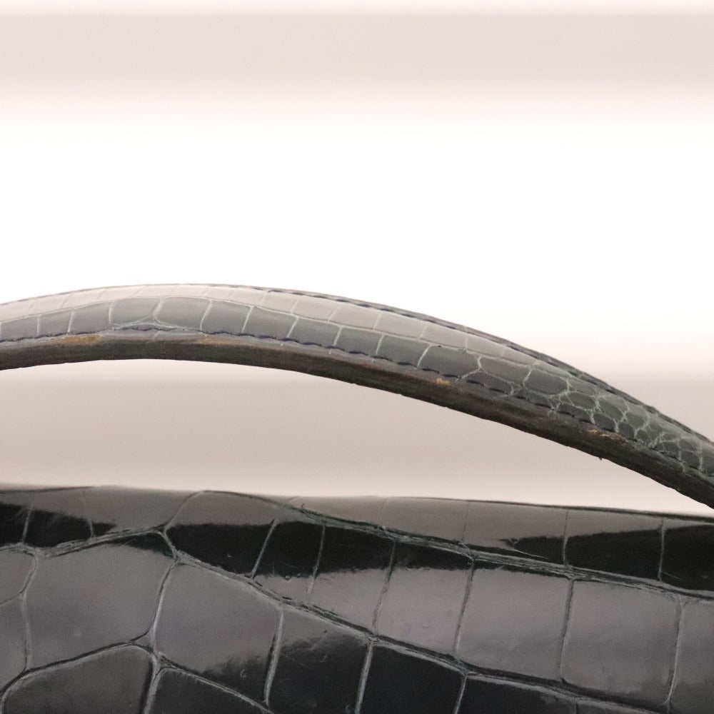 ■ KWANPEN Kwanpen Handbag, Crocodile Leather, Metal Fittings, Logo, Multiple Pockets, Women's, Navy, Accessories Included